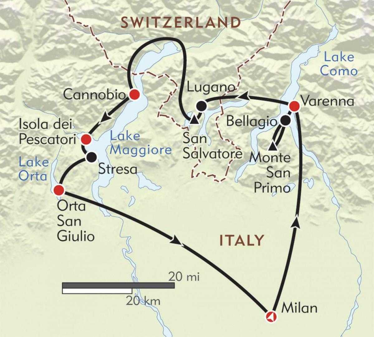 карта Милана озер