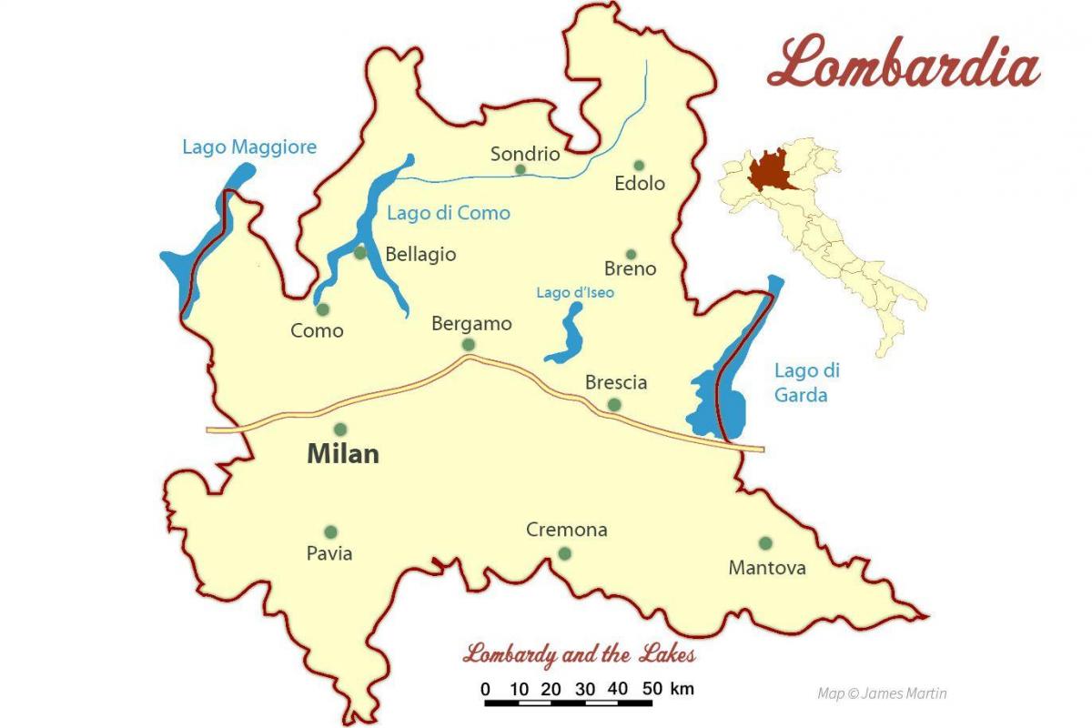 карта Милан, Ломбардия