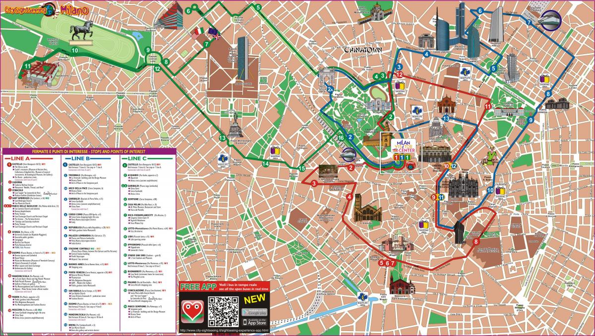 карта Милана автобусный маршрут 