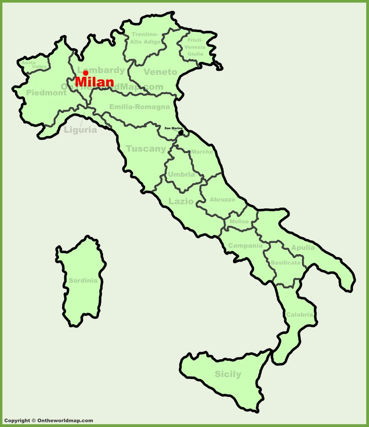 карта Италии показывает Милан