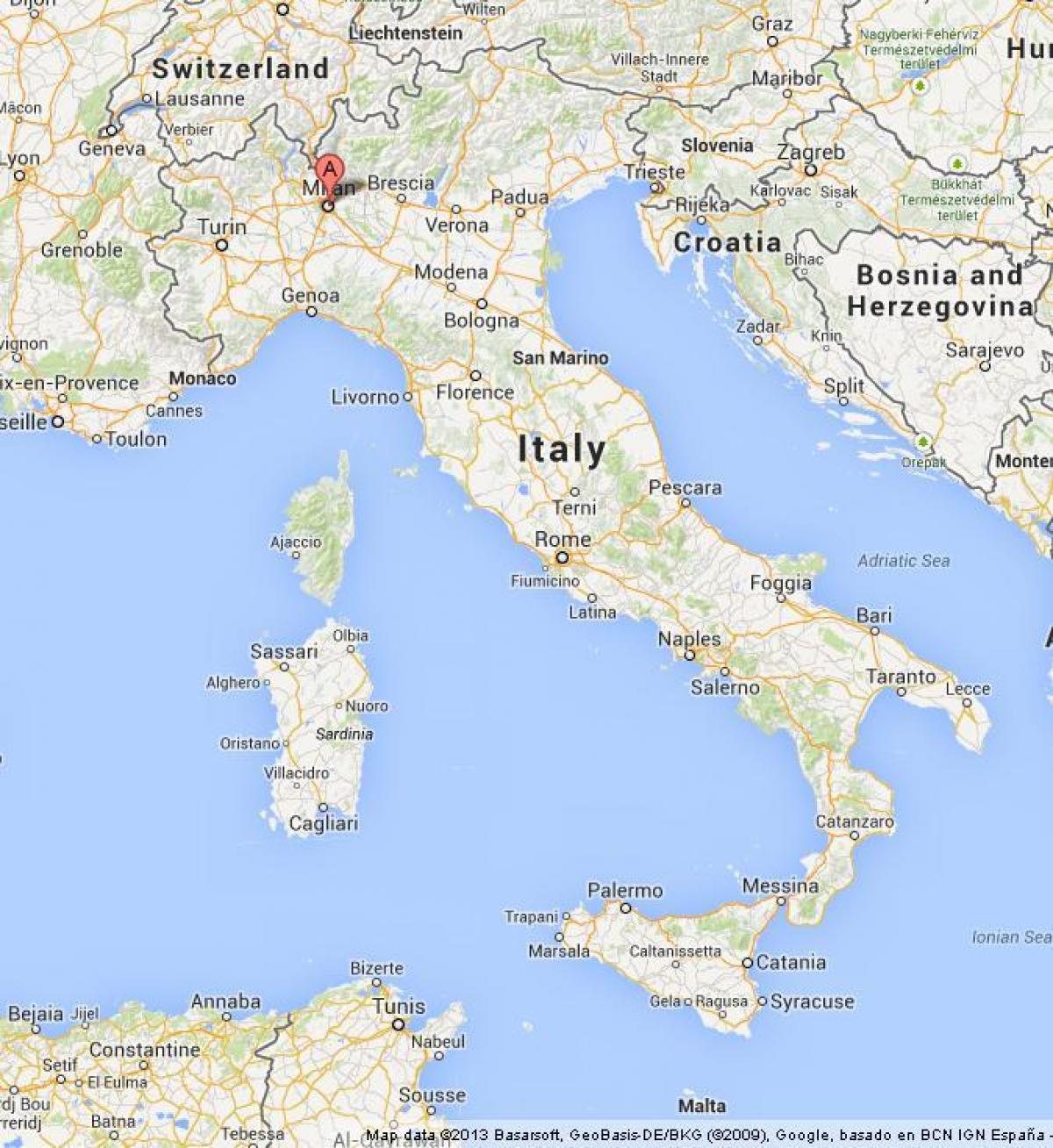 Милано на карте