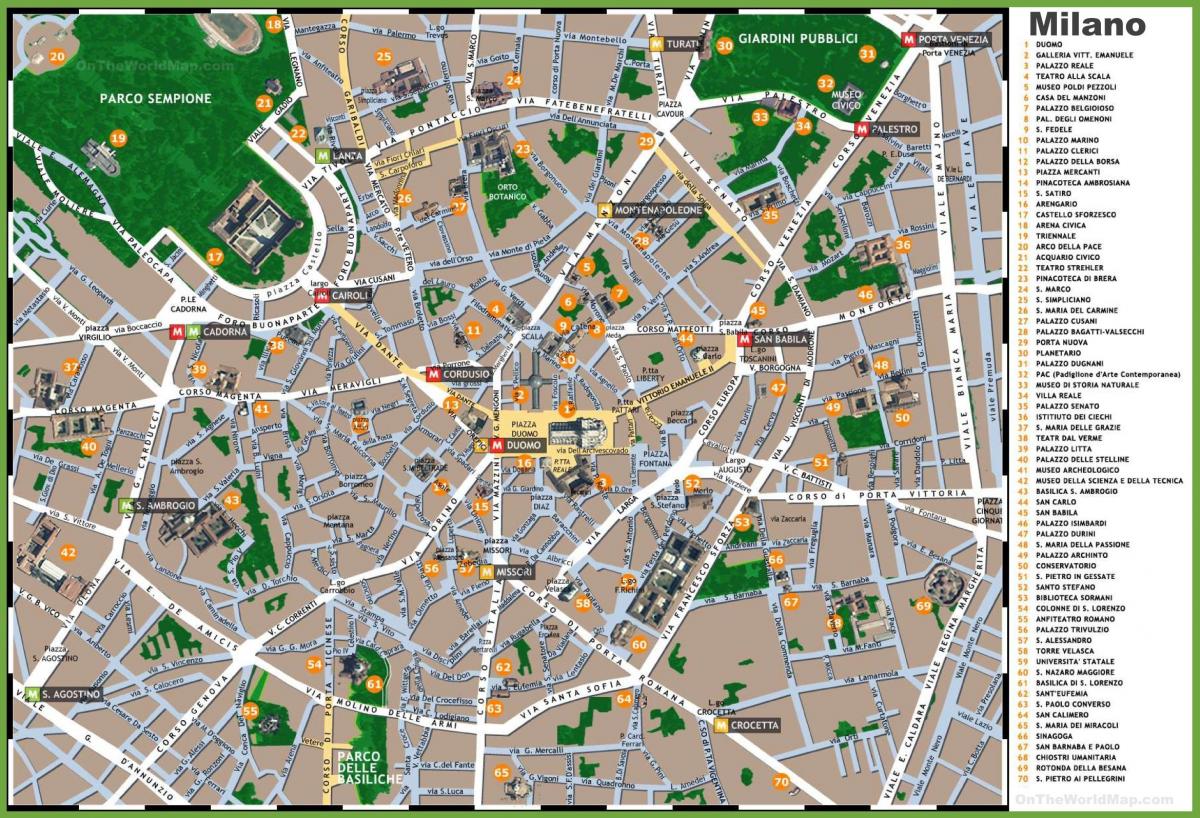 достопримечательности Милана на карте