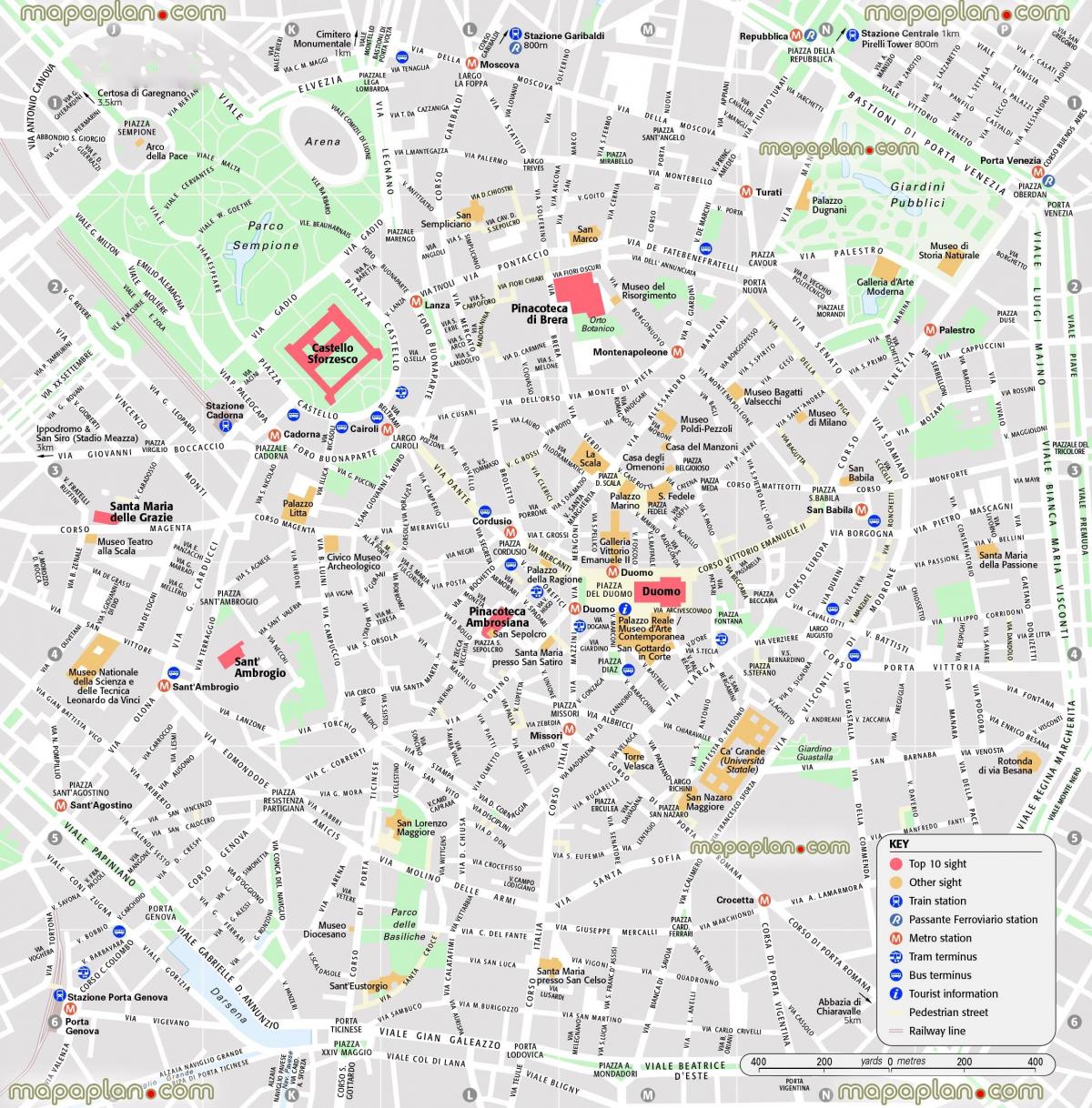 карта центра Милан, Италия