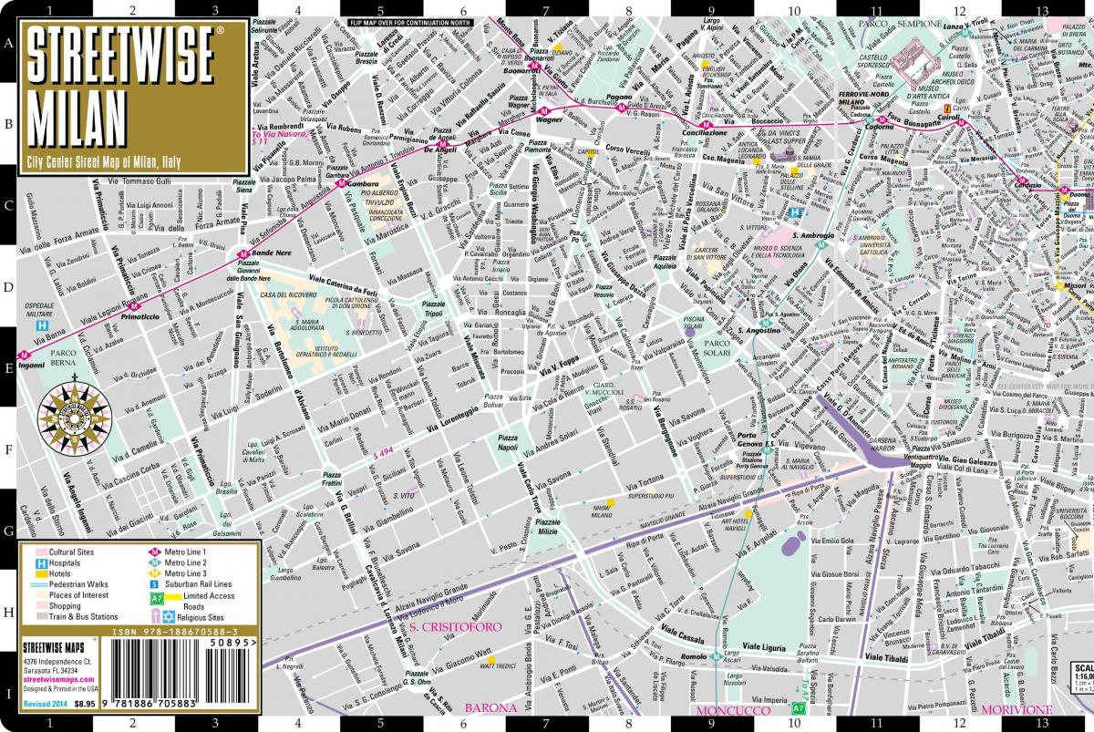 карта улиц центра города Милан 